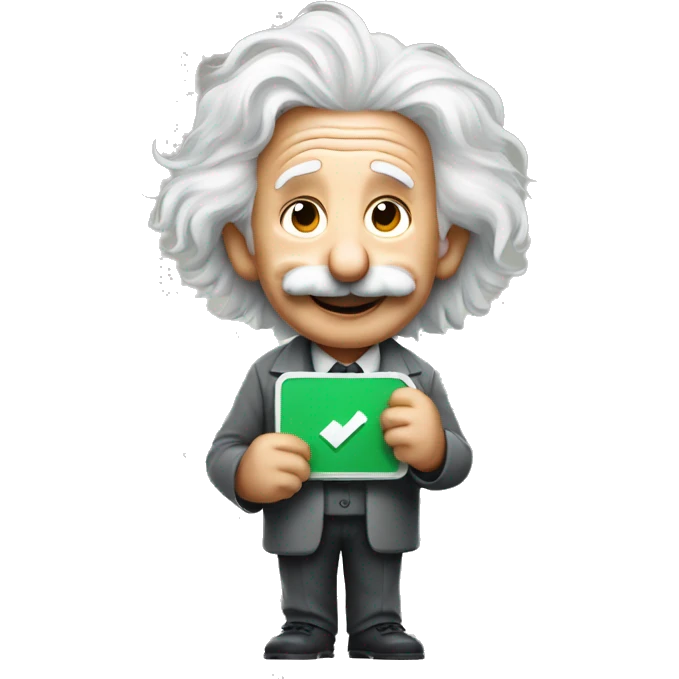 happy albert einstein holding play button in one hand emoji