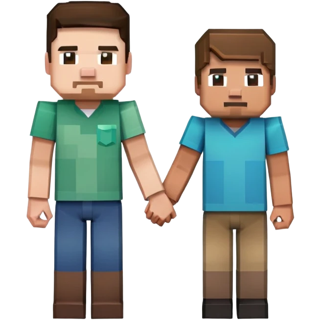 Minecraft Steve and Minecraft Alex holding hands emoji