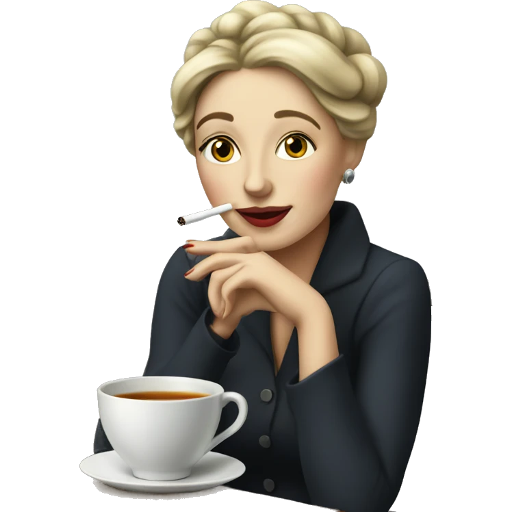 Parisian woman holding cigarette drinking tea emoji
