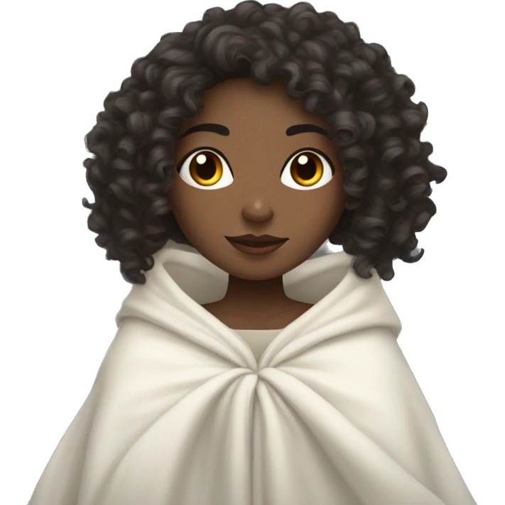 Dark curly hair and light skin girl inside a blancket  emoji