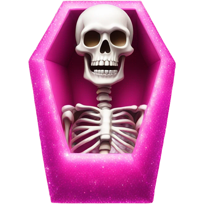 Skeleton inside a hot pink coffin that is crystalized  emoji