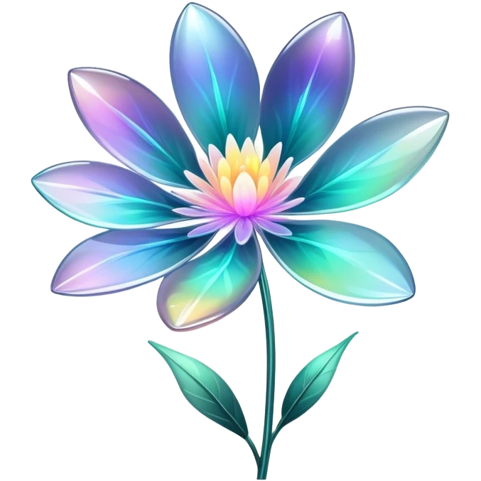 Dark Pastel iridescent transparent bio-luminescent flower with thin glossy glass petals emoji