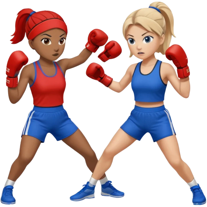 two women sparring, one in blue and one in red emoji