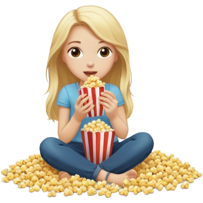 White Girl long hair eating popcorn on the floor emoji