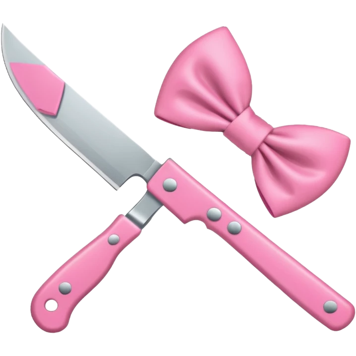 Kitchen knife with a pink bow tied around the handle, emoji style, simple, flat vector, white background, only one object emoji