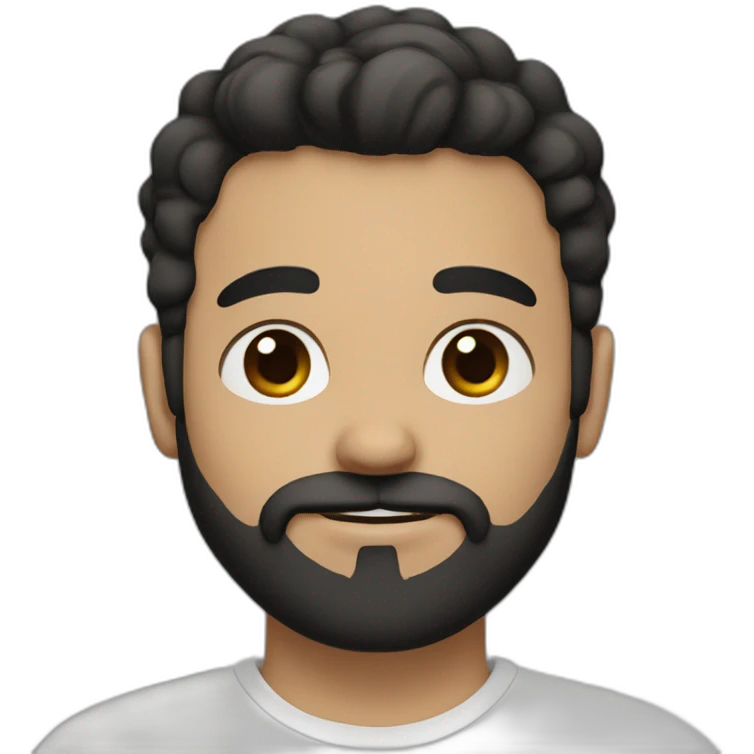 White boy with short Black hair and beard, mustache brown eye emoji
