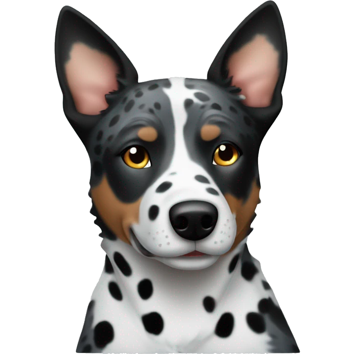 Black and white spotted Australian cattle dog full body blue eyes emoji