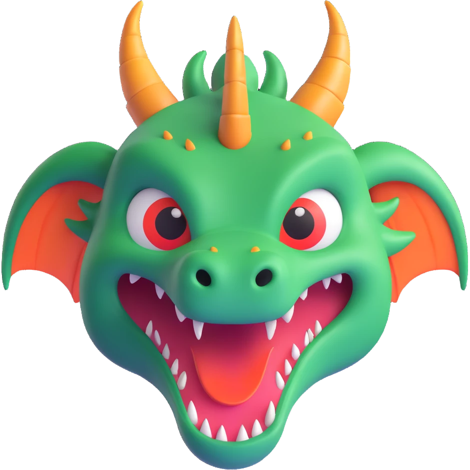 cute fitness dragon coach face, playful expression emoji