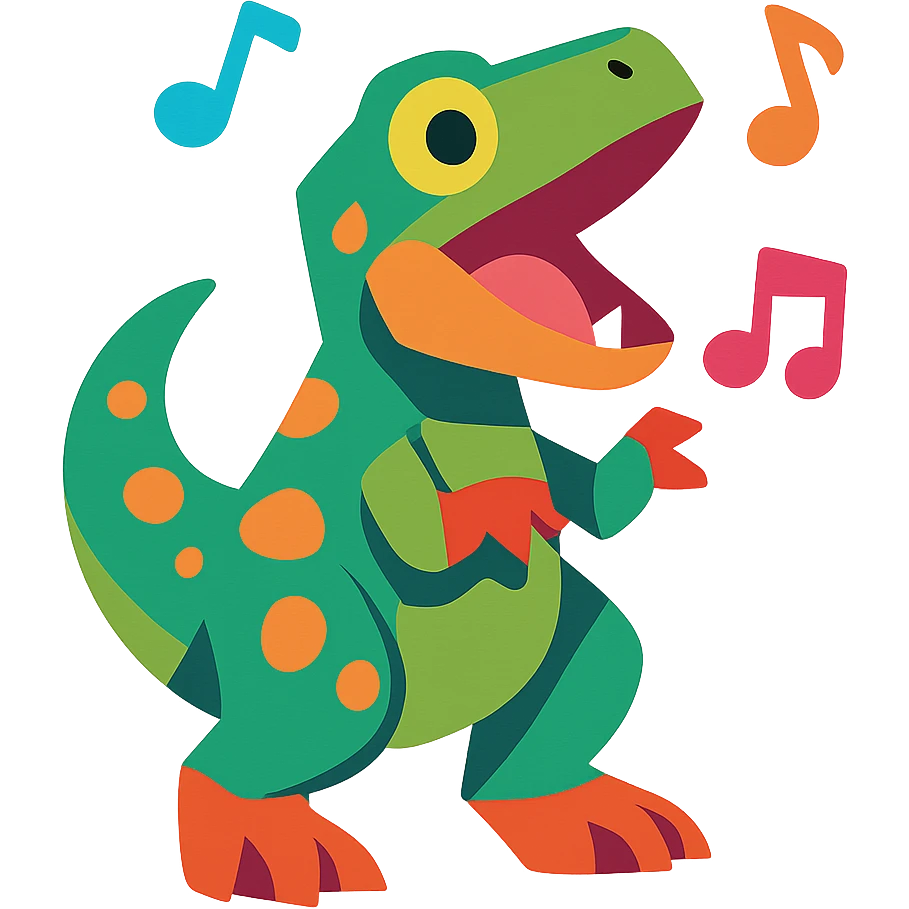 colorful cartoon style T-Rex singing emoji