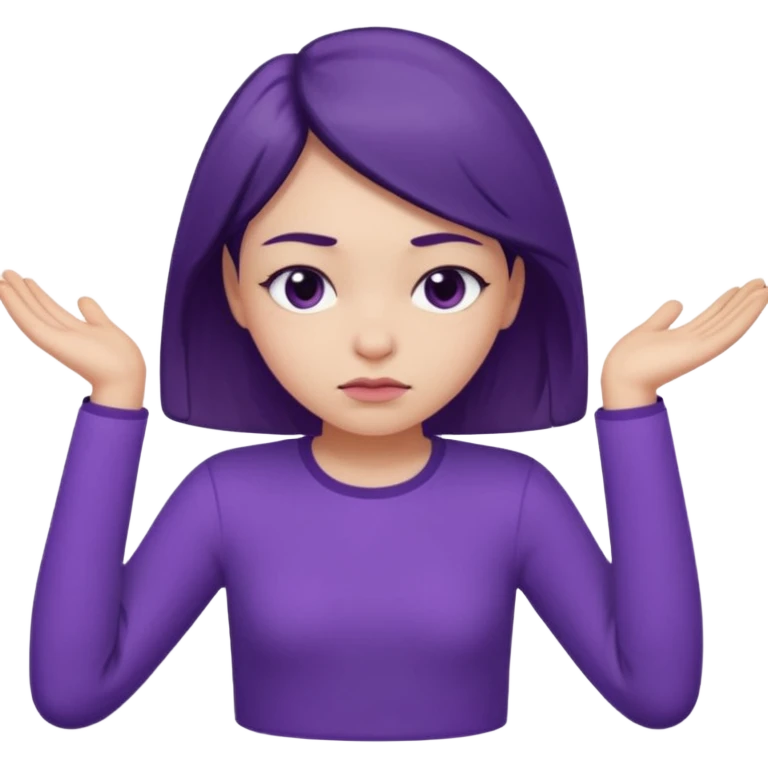 Pouty girl with squinted eyes folding arms in a purple longsleeve shirt she has fair skin emoji