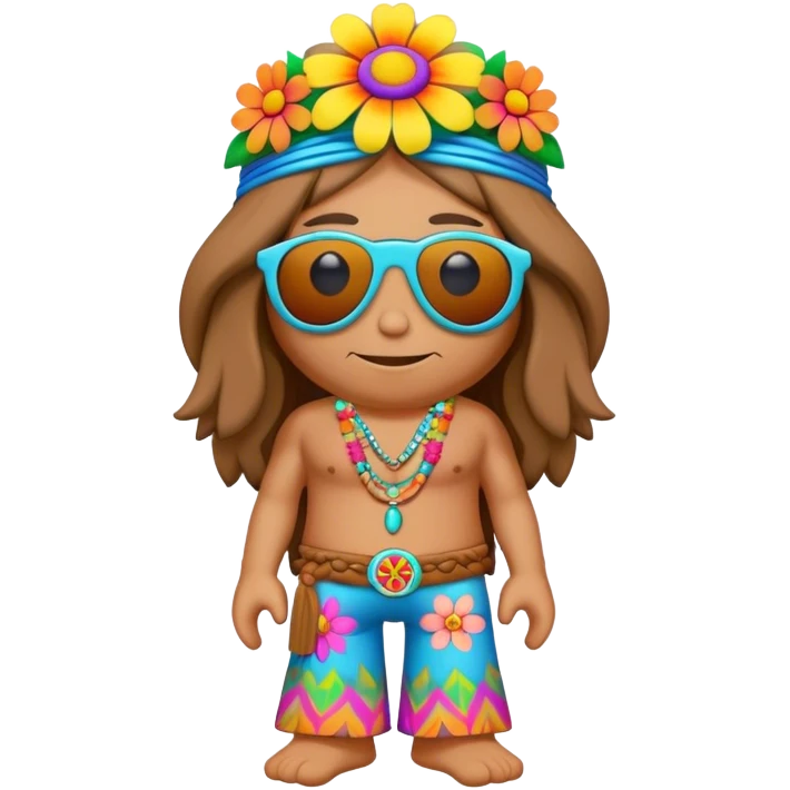 3D, psychedelic colored hippie wearing hip huggers with flower border emoji