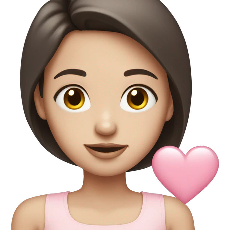 Brunette girl, white skin, holding a pale pink heart  emoji