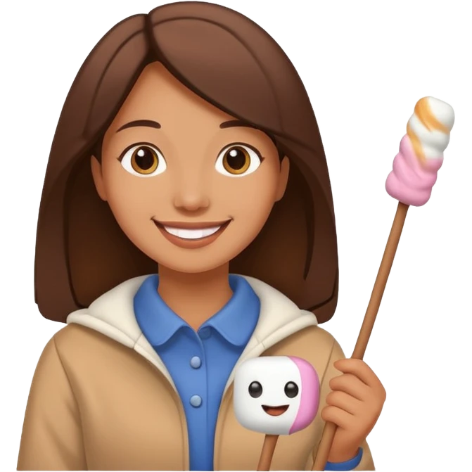 woman holding marshmallow stick emoji