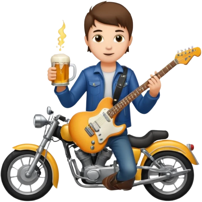 We're creating a quiz for a New Year's Eve team. The idea is that people have to guess which emoji belongs to which person from three emojis. Now it's up to you to make one whole emoji from the following  emojis.  🏍🎸🍻👦 emoji