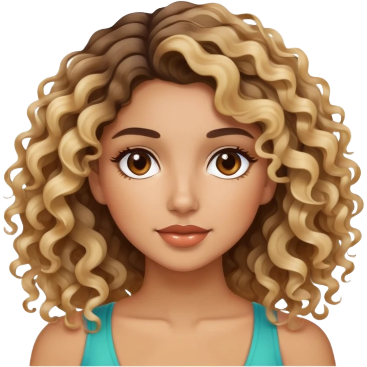 pretty latina with curly hair balayage with blonde emoji