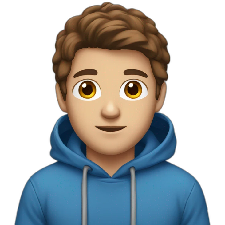 male with brown hair and brown eyes and wears a blue hoodie emoji