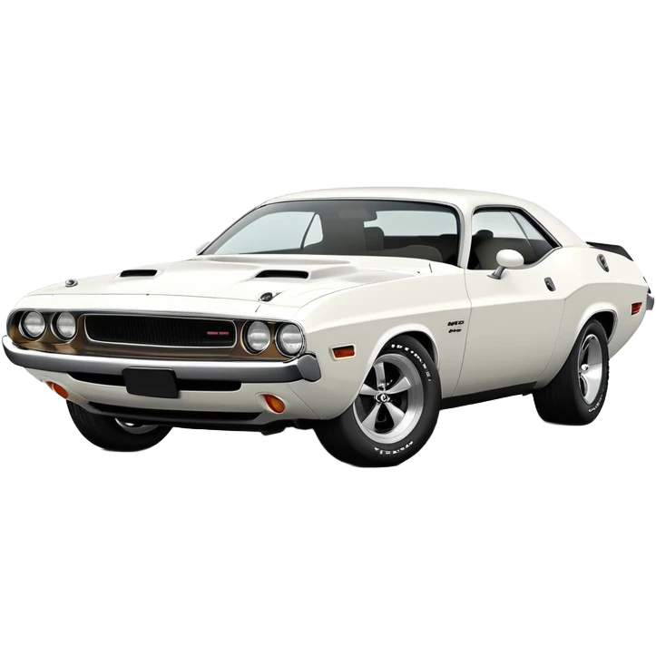 Solid white 1971 Dodge Challenger, three-quarter view, all white exterior, no decorations, clean minimalist design, iconic muscle car shape, iOS emoji style emoji