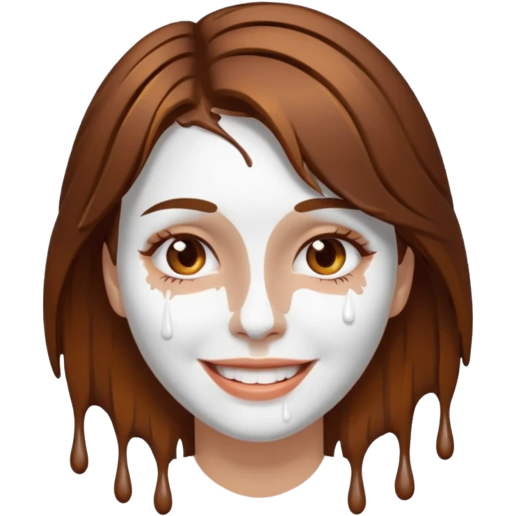 Brown Hair Woman , white paint , drip, face, happy emoji