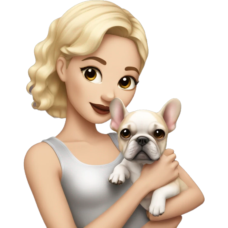 light-skinned and fair-haired dancer with a French bulldog puppy emoji