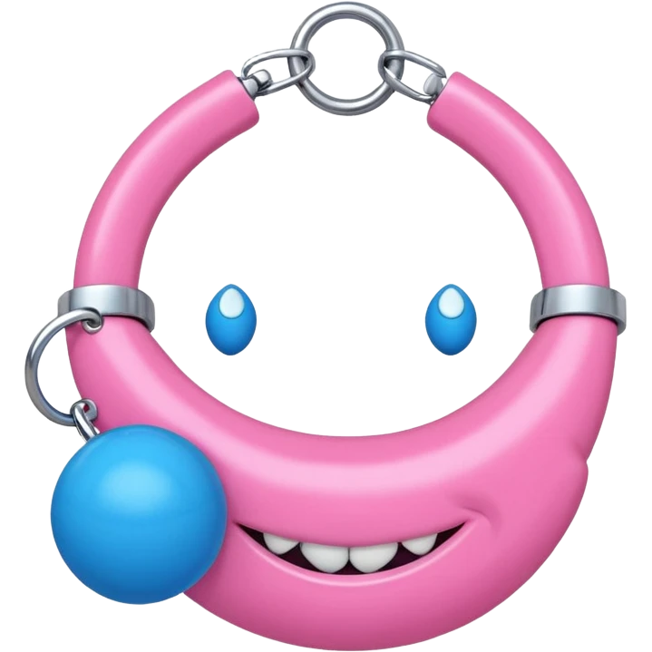 Blue ball for the gag on a ball gag with a white attachment collar with  pink  studs emoji