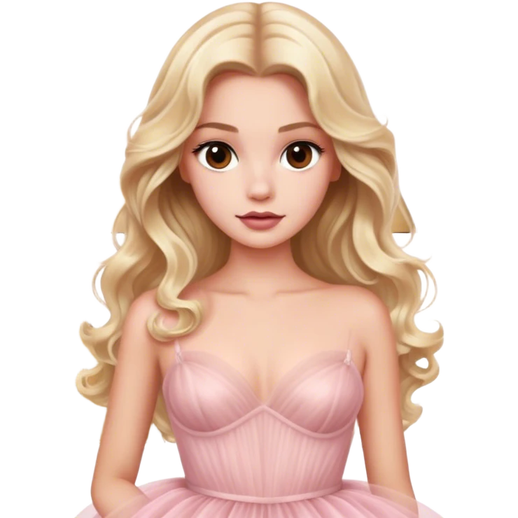 blonde model, brown eyes, long wavy hair, oscars red carpet, light pink tulle gown emoji