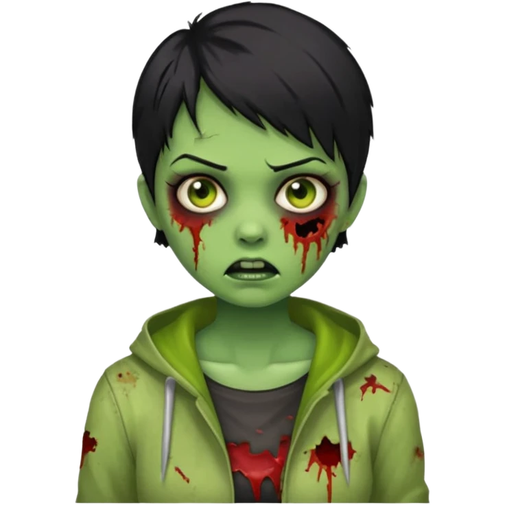 Zombie girl with black short hair in zombie green emoji
