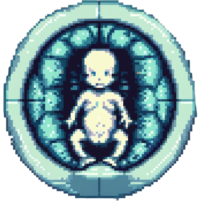 MRI embryo digital fetal small shape in otherworldly bubble, eerie, horror emoji