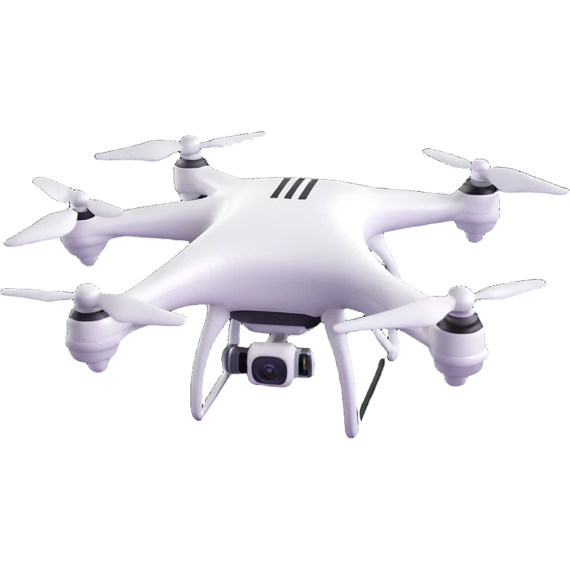 Edit the drone's body to be white with black accents, maintain the 3D emoji style with soft shading, and keep no background (transparent). emoji