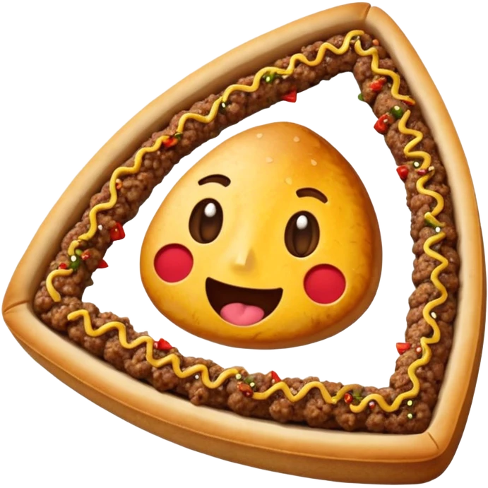 open triangular shaped meat esfirra with ground beef in the center, emoji style emoji