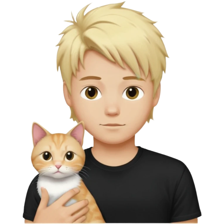 sexy boy with blond kudrnatými hair and black t-shirt with cat  emoji