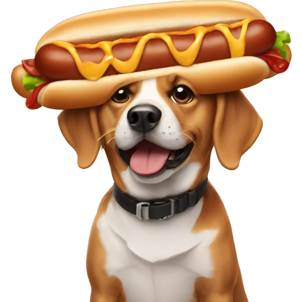 Dog wearing a hotdog emoji