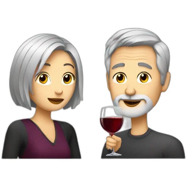 blonde woman and grey haired man with short hair with beard drinking wine emoji