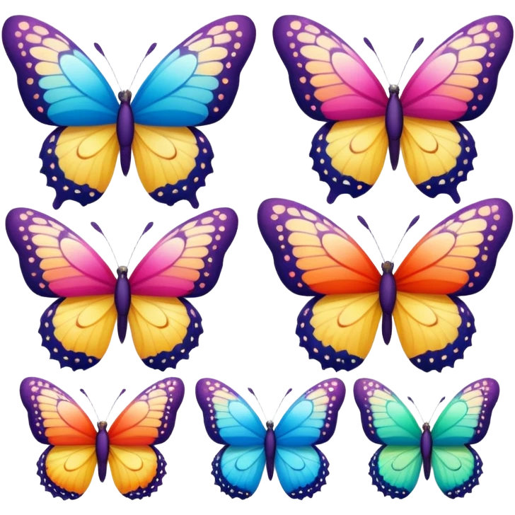 Beautiful colourful butterflies with cute face emoji