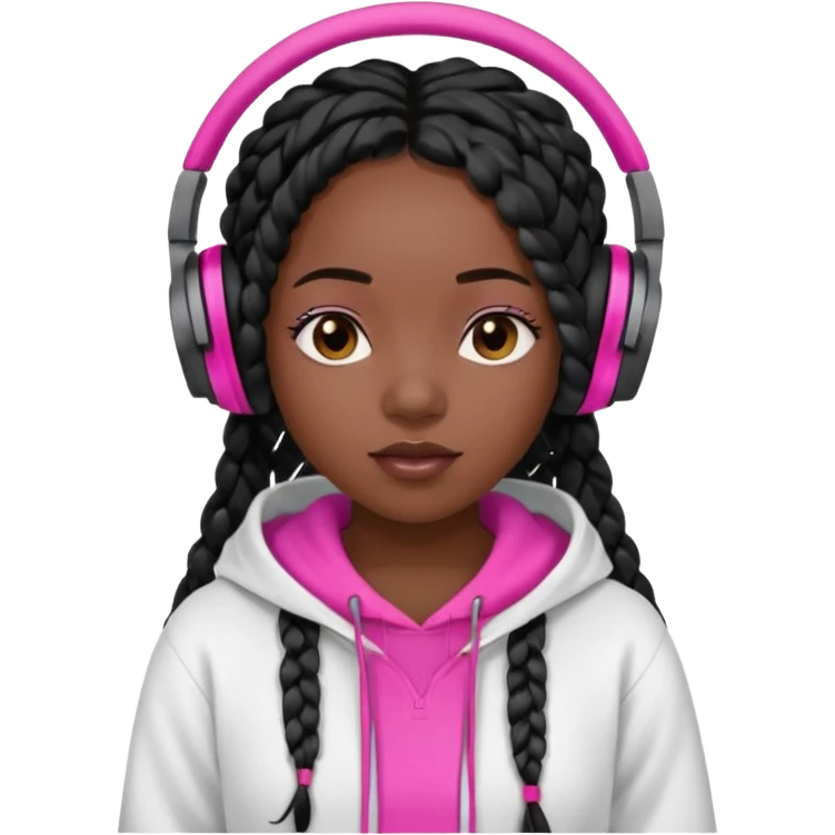 black girl with beats with blackbox braids  white hoodie hot pink shirt emoji