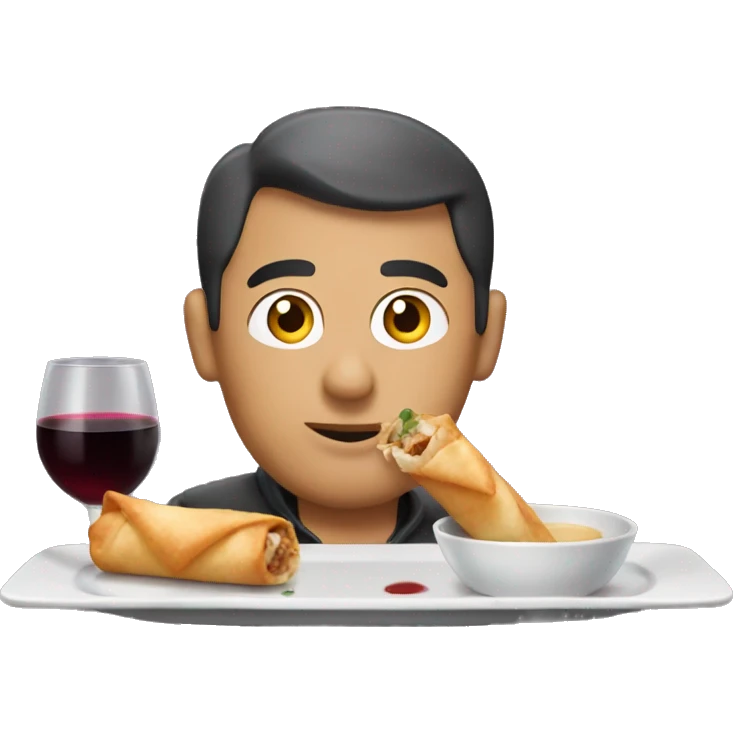 Guy drinking wine eating egg rolls emoji
