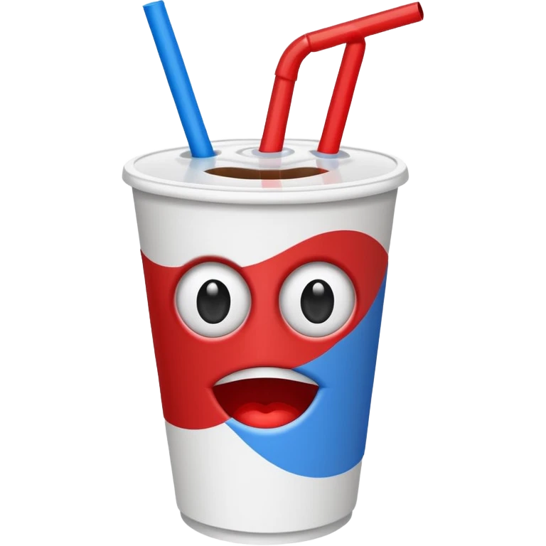 paper coke cup and straw, the cup has eyes and mouth and glassess emoji