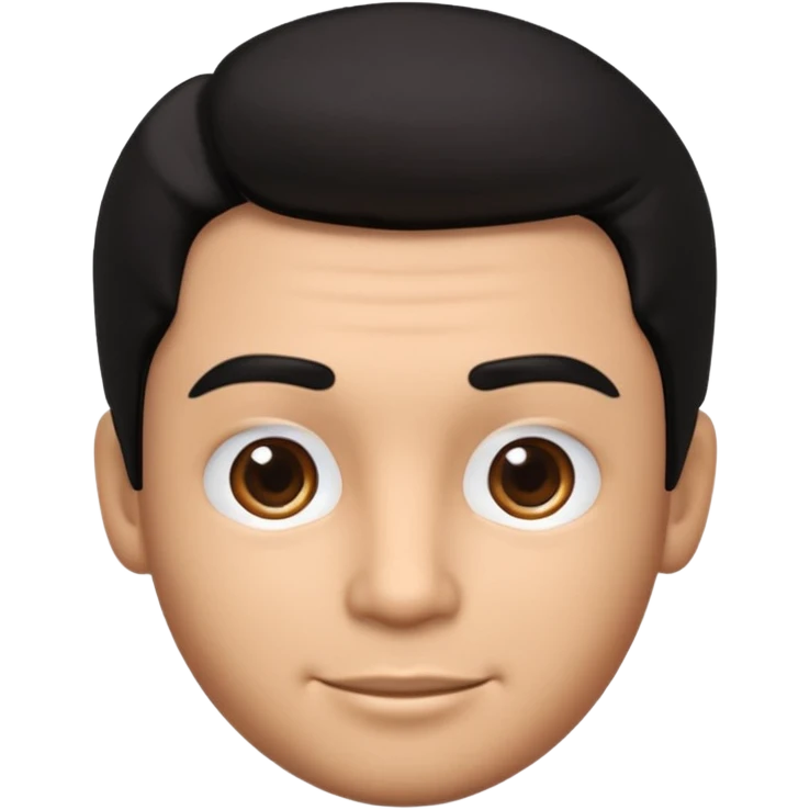 Emoji masculino em estilo 3D / cartoon realista, com pele morena clara, cabelos pretos bem penteados com gel, fios alinhados e com brilho, olhos pretos expressivos, sobrancelhas bem definidas, rosto jovem, expressão simpática e confiante, traços suaves e harmoniosos, sem barba emoji