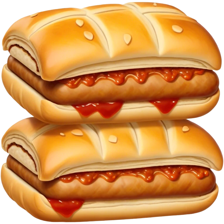 cinematic-realistic-sausage-roll-dish-emoji, with a squeeze of tomatoe sauce on top emoji