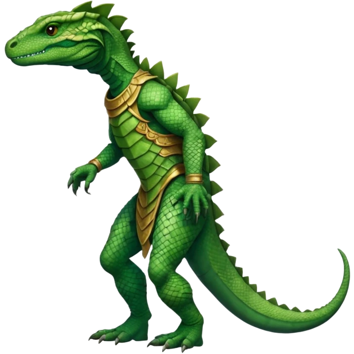 full body reptilian humanoid in ancient outfit, right side view emoji