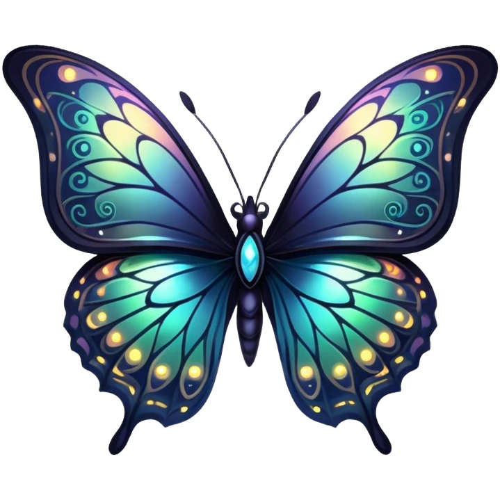 Dark, glowing, bio-luminescent butterfly emoji