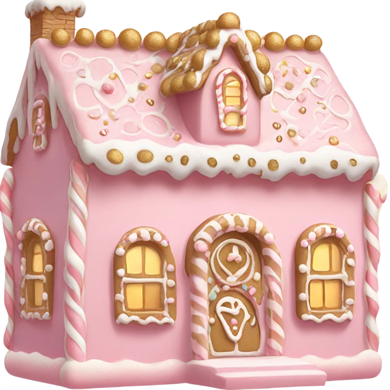 light pink and gold and white gingerbread house emoji