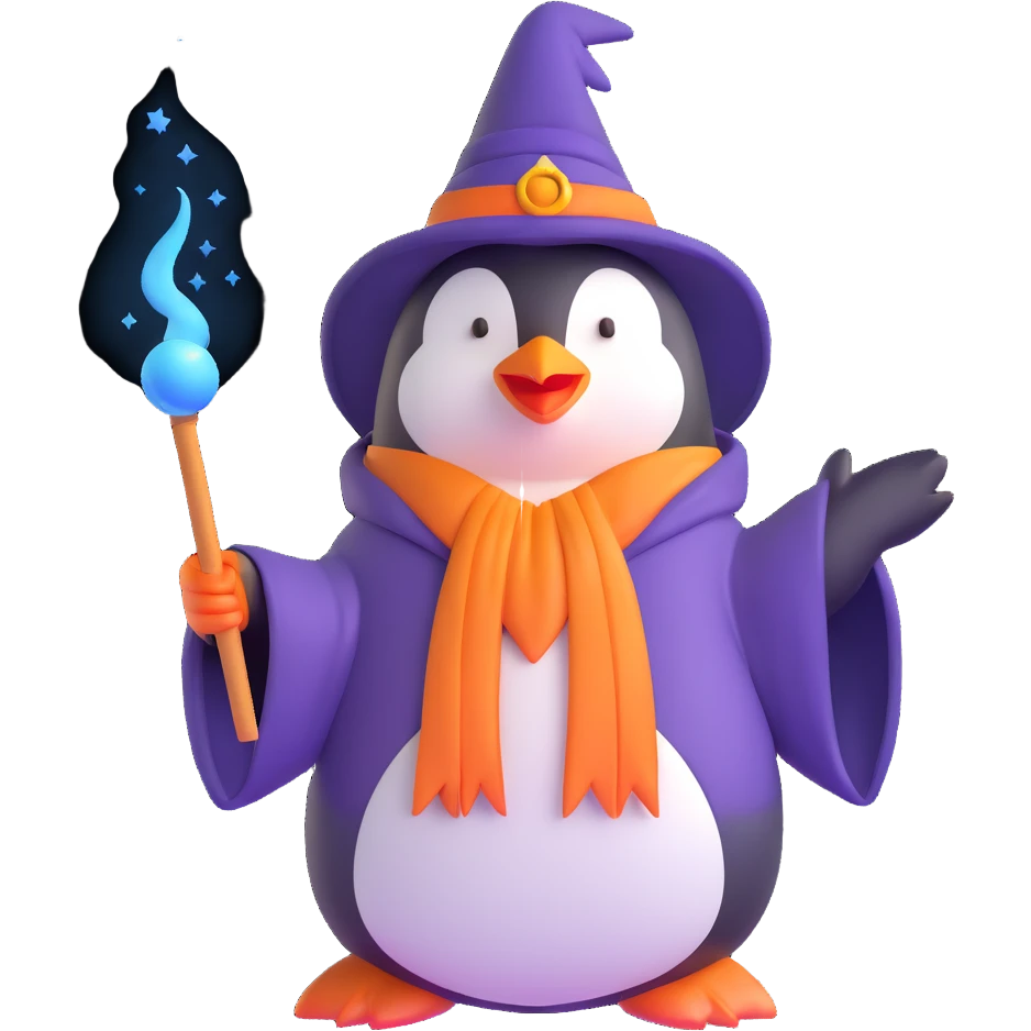 penguin wizard casting a spell emoji