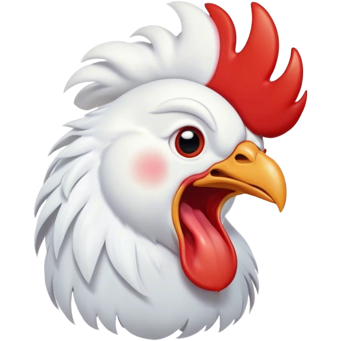 Cinematic Cute Yawning White Rooster Portrait Emoji, Head tilted slightly with a dramatic, wide-open yawn, showcasing a soft, downy white plumage with a crisp red comb and drooping wings, round eyes barely open in drowsy contentment, Simplified yet irresistibly adorable features, highly detailed, glowing with a soft, cozy glow, high shine, relaxed yet expressive, stylized with a touch of whimsy, bright and endearing, soft glowing outline, capturing the essence of a sleepy yet affectionate rooster, so drowsy it feels like it could stretch out of the screen and curl up for a nap! emoji
