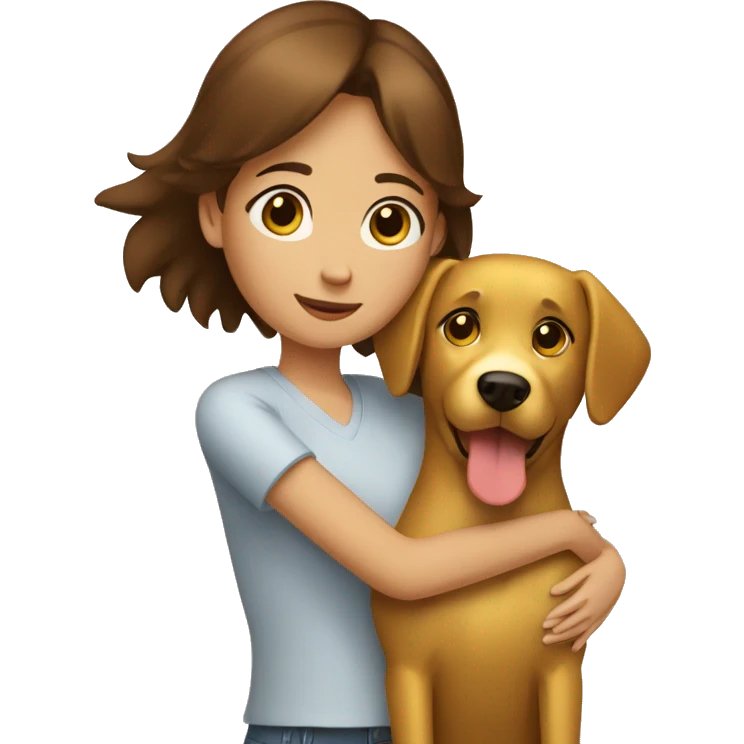 Tall slim straight brown haired girl hugging a golden dog emoji