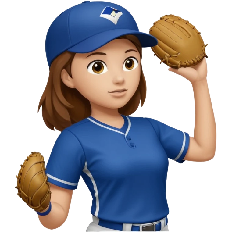 Softball pitcher pitching the ball from side view with brown hair and dark blue jersey and no hat emoji
