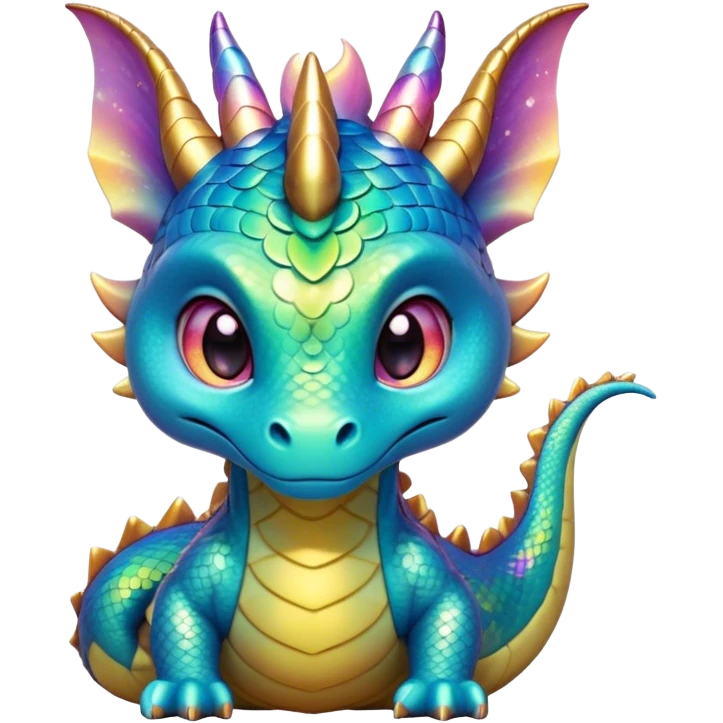 Cinematic Cute Dragon Portrait Emoji, Head tilted playfully and inquisitively, with a sleek, serpentine body adorned in iridescent scales and a charming, expressive face featuring subtle, delicate horns, round, sparkling eyes brimming with curious magic, Simplified yet irresistibly adorable features, highly detailed, glowing with a warm, enchanting glow, high shine, affectionate and mystical, stylized with a touch of whimsical fantasy, soft glowing outline, capturing the essence of a mischievous yet loving dragon that feels like it could slither out of the screen into your arms! emoji