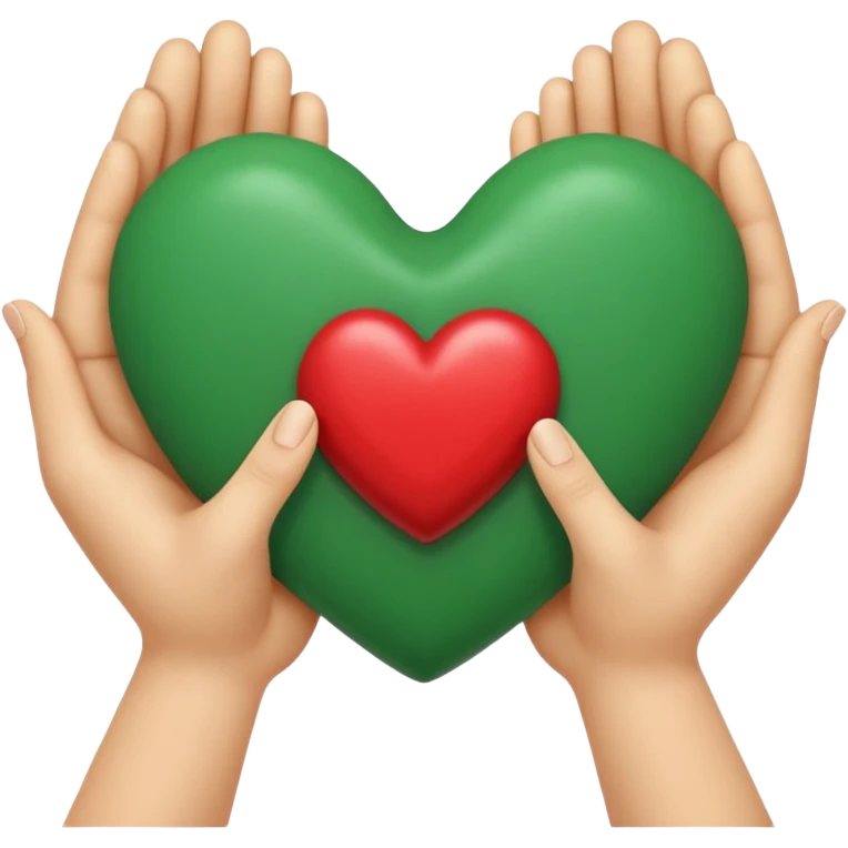 Diseña un emoji de dos manos formando un corazón que rodean un pequeño brote verde o un tarro de cosmética. Enfoque en la calidez, la comunidad y lo hecho a mano. emoji