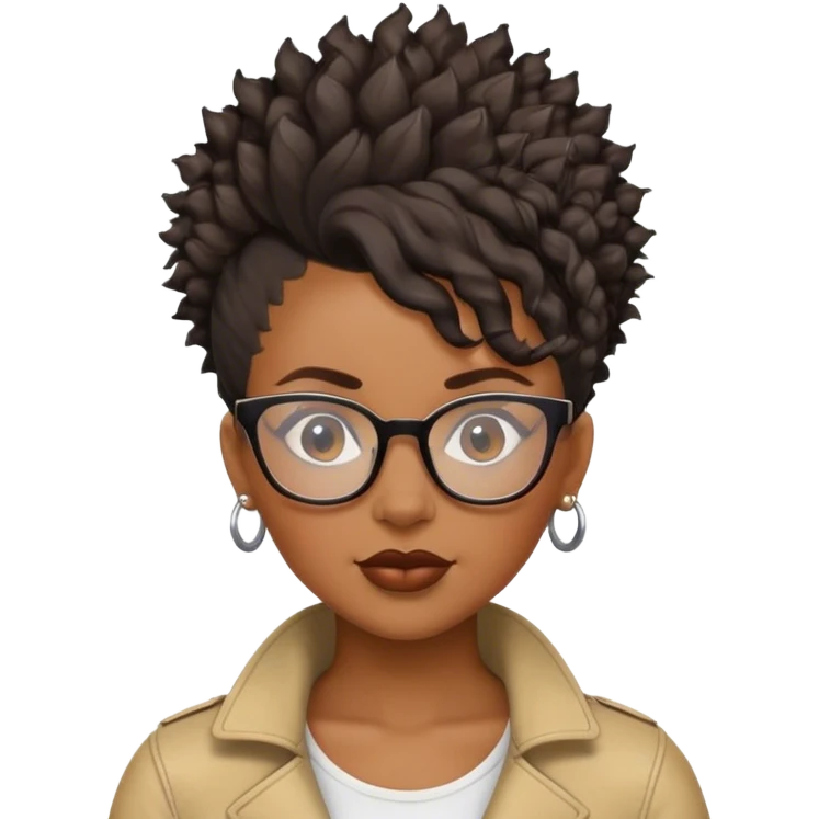 woman mohawk curly cut black hair with glasses emoji