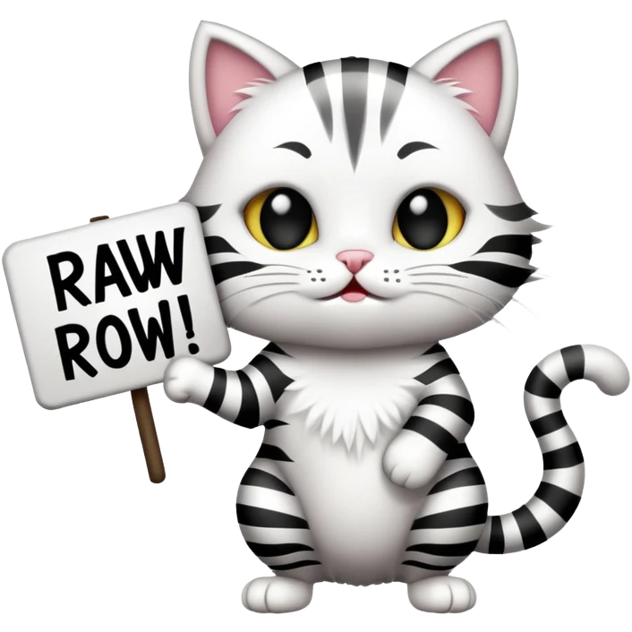 Sassy cat with sign that says rawr emoji