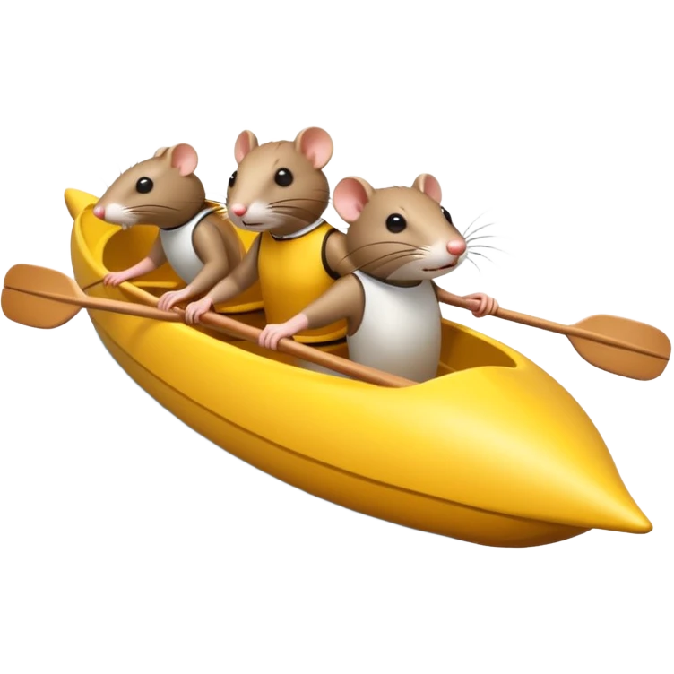Four rats rowing a yellow racing shell on river  emoji